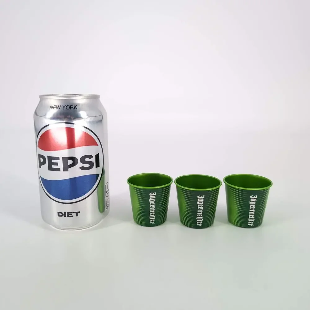 Three Green Jägermeister Color Changing Reusable Aluminum 1 oz Shot Glasses NWOT